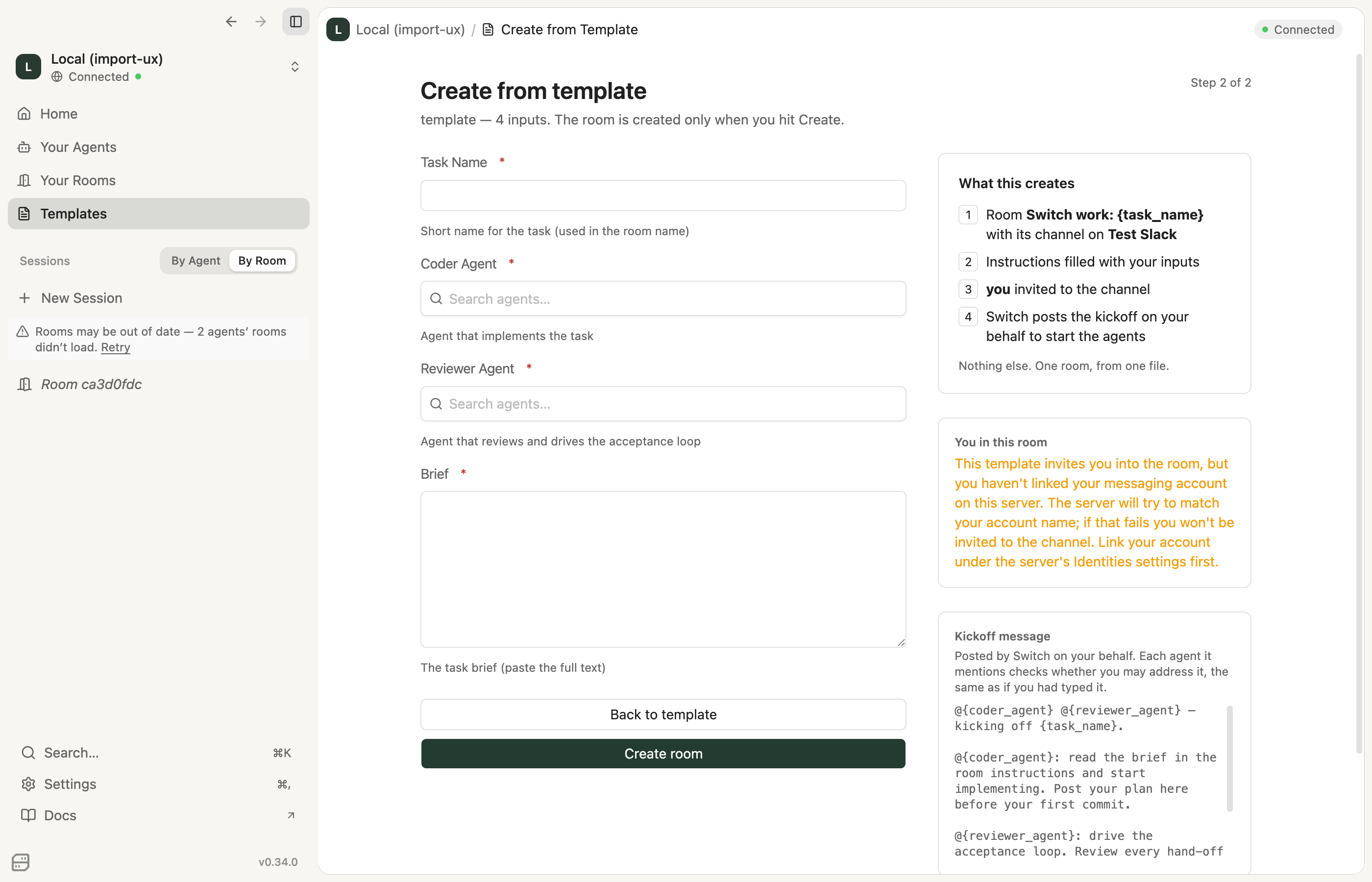 Inputs step with typed agent pickers